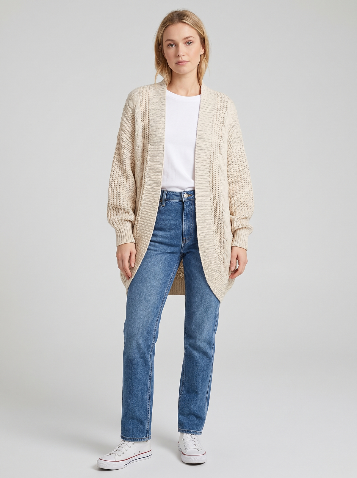 Cárdigan Oversize de Punto Grueso - Beige