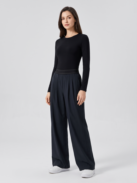 Pantalón Recto Fluido de Cintura Alta - Negro