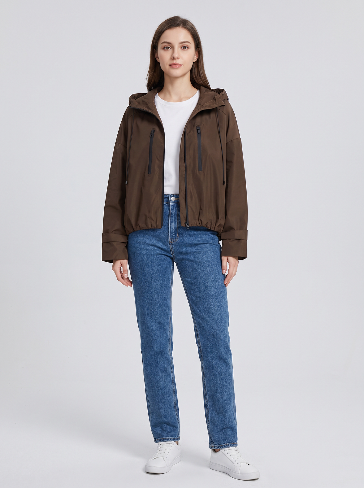 Chaqueta Oversize Cortavientos con Capucha - Marrón