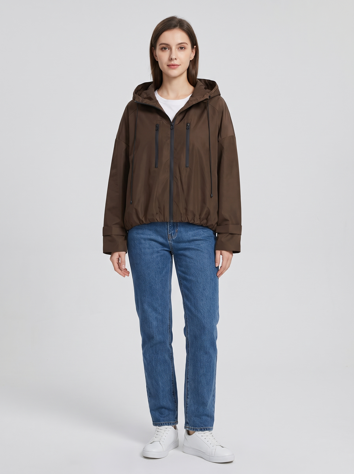 Chaqueta Oversize Cortavientos con Capucha - Marrón
